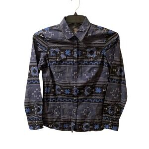 Roper Western Shirt‎ Womens XS Black Gray Blue Snap Front Pockets NWT Rodeo